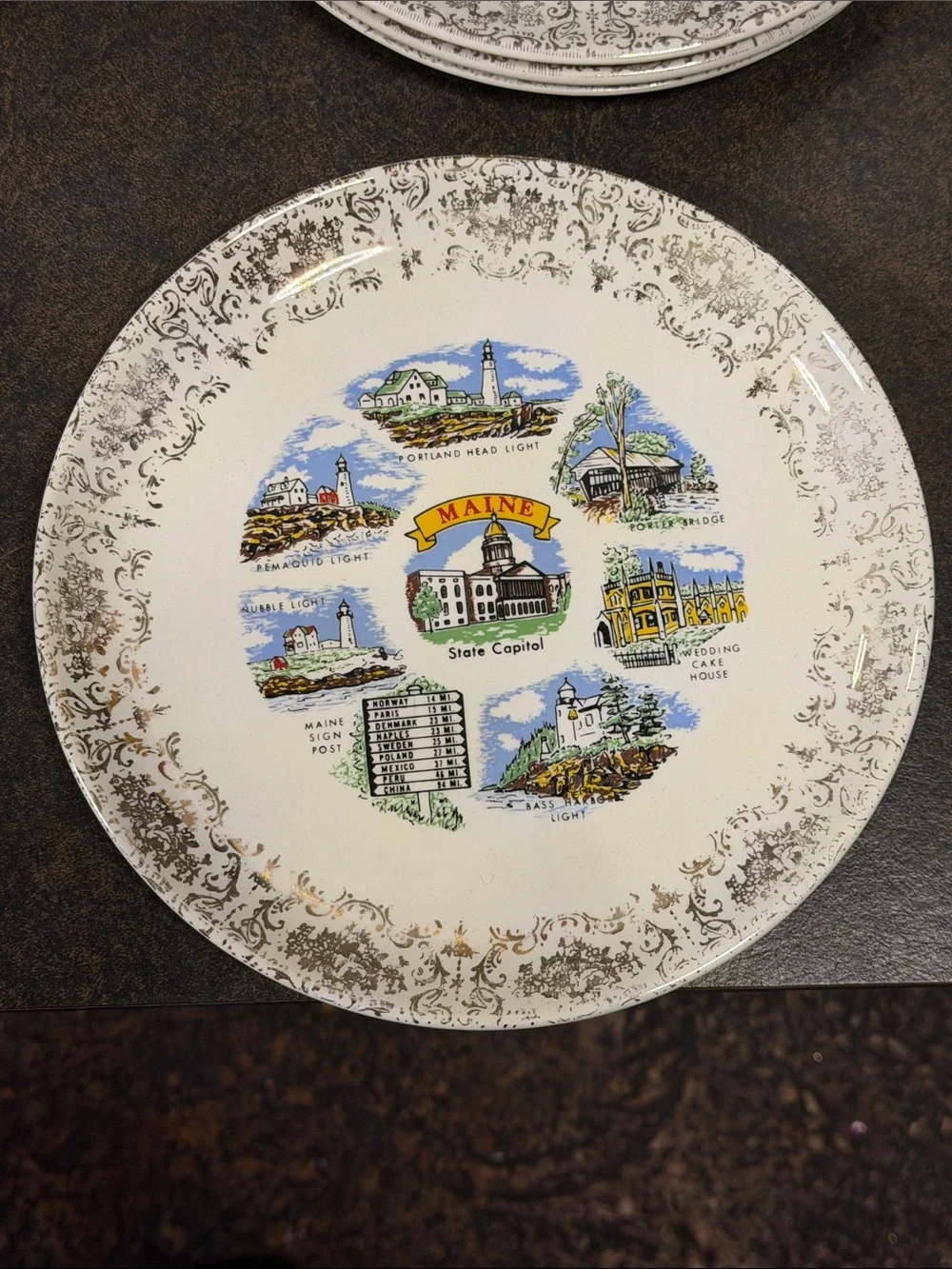 Maine Souvenir Decorative Plate with Lighthouse Scenes - White